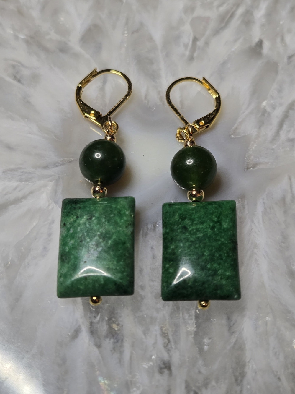 Emerald Green And Nephrite Jade Stone Drop Earrings